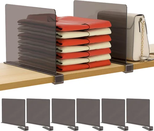 HBlife Paquete de 6 separadores de estantes grises, organizador vertical de bolso para armario, perfecto para suéteres, camisas, bolsos en el