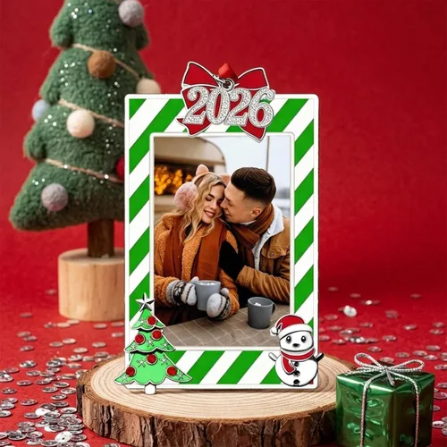 Miniatura 3 de WANSHUNLMI Marco de fotos verde 2026, marco de fotos de metal para Navidad, decoración de árbol de Navidad, mesa o árbol de Navidad, de dos maneras