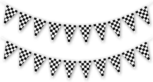 2 banderas a cuadros para cumpleaños, auto de carreras de doble cara, banderines a cuadros para niños, baby shower, decoración de fiesta de