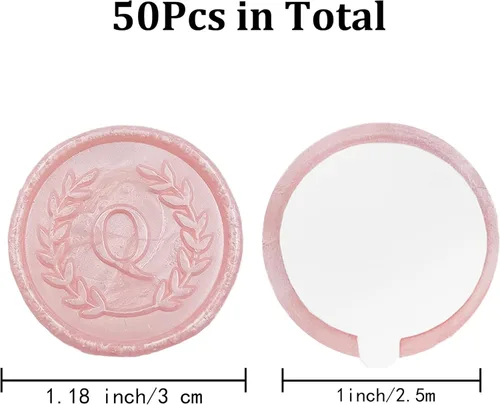 Miniatura 2 de 50 Calcomanías Adhesivas de Sello de Cera con Letra Q Rosa, Hechas a Mano, No Necesita Sello de Estampado, Despegar y Usar Calcomanías de Cera