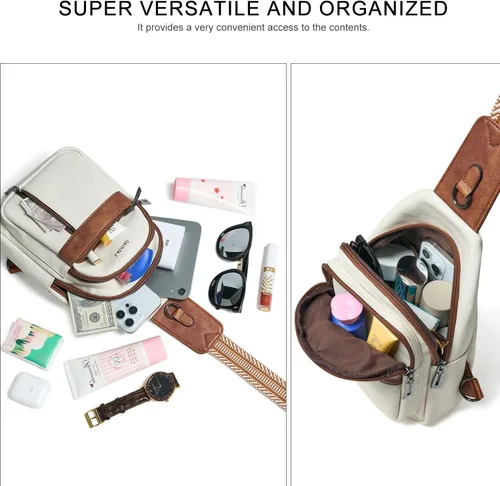 Miniatura 5 de LATMAP 7L Bolsa de Cintura para Hombres y Mujeres Mochila de Cadera Riñonera Bandolera Bolso de Hombro Cinturón de Viaje Bolso de Mano de PU Cuero