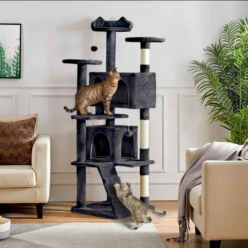 Miniatura 2 de Yaheetech Árbol para gatos de varios niveles para gatos grandes, con cómodos condominios para gatos de interior Negro