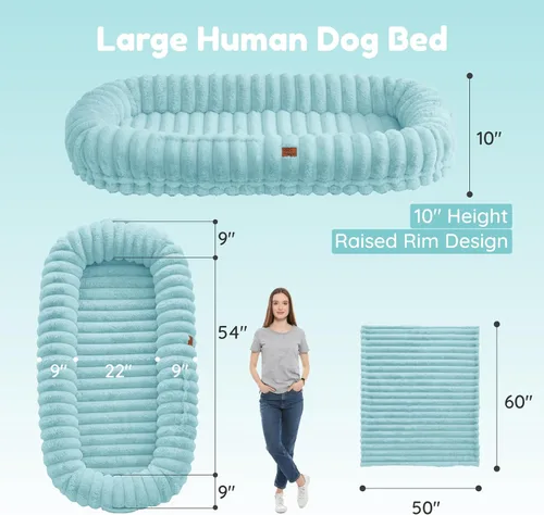 Miniatura 3 de ChiXnuggle Cama humana para perros adultos – Cama gigante de piel sintética rayada de lujo para perros con asa portátil, almohadilla de espuma