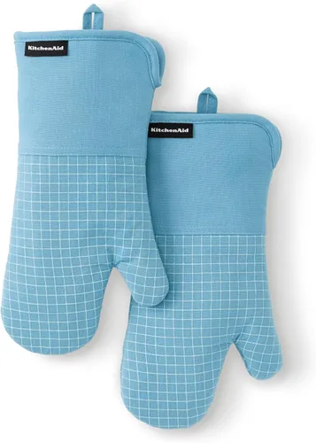 KITCHENAID Gourmet Series Gridlines - Juego de 2 guantes para horno, resistentes al calor hasta 600 °F, agarre de silicona suave, puño magnético,