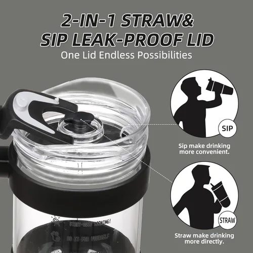 Miniatura 3 de chunmo Vaso de vidrio de 40 onzas con 2 tapas, tapa de popote de bambú y tapa para popote 2 en 1 para sorber y voltear, taza de café helado con asa