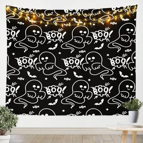 Miniatura 7 de Feelyou Halloween Wall Art for Bedroom Living Room Cartoon Ghost Tapestry Decoration for Kids Boys Girls Red Tapestry Wall Hanging Ghost Festival