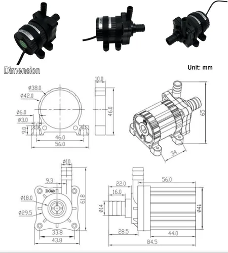 Miniatura 2 de SHYSKY DC40-2470 5-24V 28.8W Micro Bomba de agua DC sin escobillas 7M 22ft Lift, 174GPH, Bomba de agua sumergible centrífuga de accionamiento