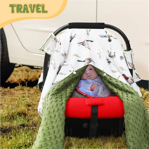 Miniatura 6 de Honeydak Funda de asiento de automóvil de pato mallardo, fundas para asiento de automóvil, toldo de lactancia infantil Minky, mantas de lactancia