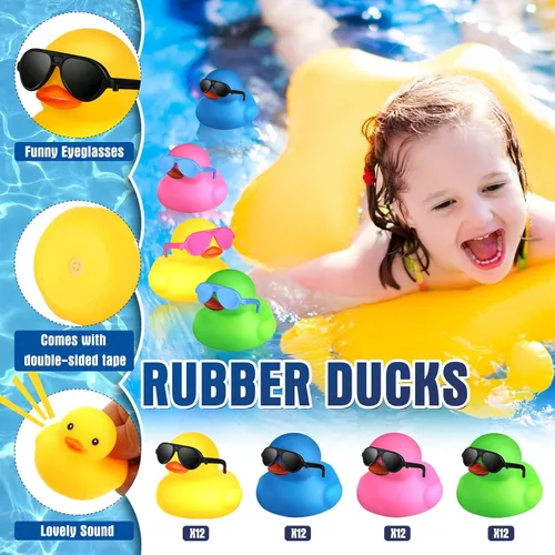 Miniatura 3 de Chivao 48 piezas de mini patos de goma con gafas de sol a granel de regalo de pato pequeño juguete para vacaciones crucero fiesta cumpleaños