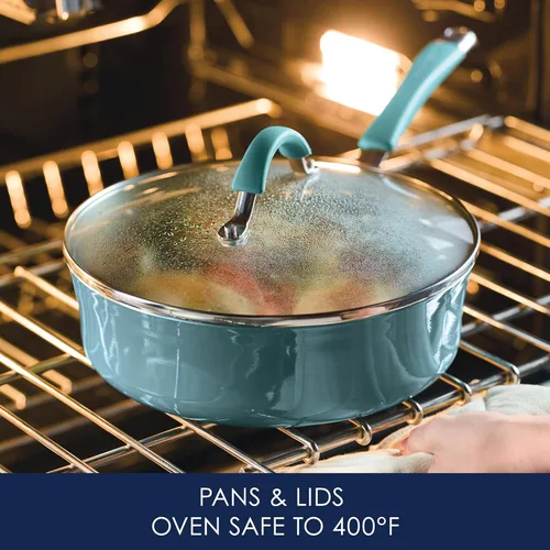 Miniatura 7 de Rachael Ray Cucina Juego de Utensilios de Cocina Antiadherentes Ollas y Sartenes, 12 Piezas, Azul Agave