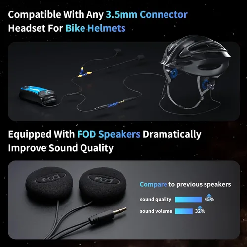 Miniatura 3 de Fodsports M1-S PLUS - Auriculares Bluetooth para motocicleta con intercambio de música, silencio de micrófono, FM, potente batería de 900 mAh
