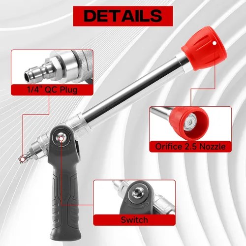 Miniatura 5 de Boquilla ajustable para lavadora a presión de largo alcance para revestimiento de 2 pisos 2 Mode Shooter Tip, 12" Stainless Steel Lance, 1/4