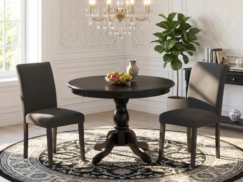 Miniatura 2 de East West Furniture HBAB3-ABK-24 Hartland - Juego de habitación de 3 piezas que contiene una mesa de comedor redonda con pedestal y sillas tapizadas