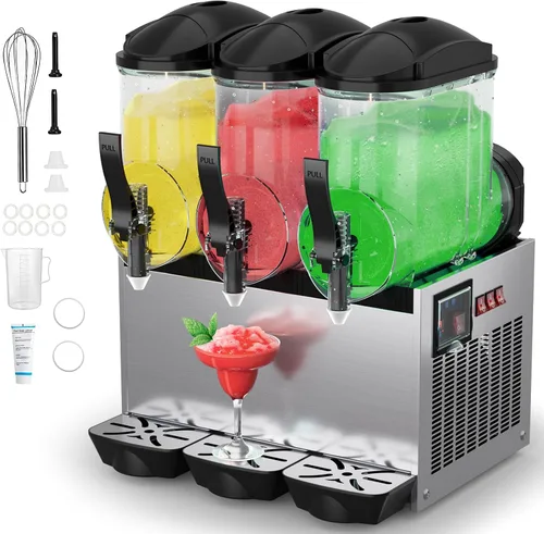 Máquina comercial de granizado de 3 cuencos, 11.7 galones (3 x 3.9 galones) Máquina de bebidas congeladas de acero inoxidable de 900 W, máquina de