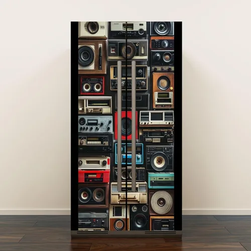 Juego de envoltura de vinilo autoadhesivo para nevera, radio vintage 3D, Boombox, radios retro de los años 80, estéreos, reproductores de cassette,