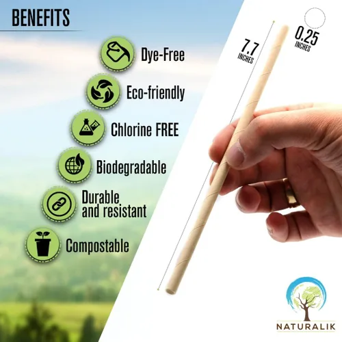 Miniatura 2 de Naturalik Paquete de 300/1000 pajitas de papel marrón extra duraderas, biodegradables, pajitas de papel sin toxinas de primera calidad a granel