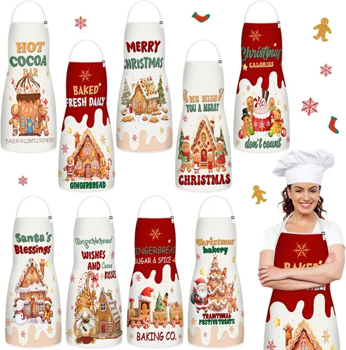 JenPen 9 delantales de Navidad a granel de cocina de vacaciones con correa ajustable para el cuello para adultos Navidad fiesta de invierno