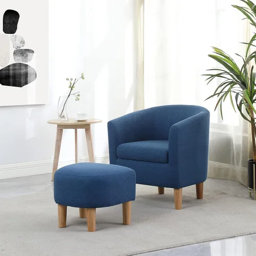 Miniatura 4 de DAZONE - Silla de acento de mediados de siglo moderna con otomano, juego de sillas cómodas con apoyapiés para sala de estar, sofá de barril redondo
