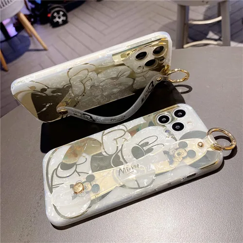 Miniatura 6 de Funda de dibujos animados para iPhone 7/8/SE de 4.7" con protector de pantalla HD, Mickey Mouse con correa de muñeca, soporte, cadena de metal