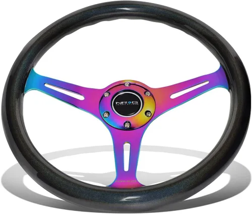 Miniatura 3 de NRG Innovations ST-015MC-CN - Volante de madera brillante de camaleón de 13.780 in + llavero LED linterna
