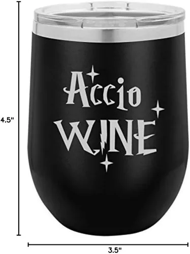 MIP Brand Vaso de vino de acero inoxidable con aislamiento al vacío de doble pared de 12 onzas, taza de viaje para café con tapa, color negro