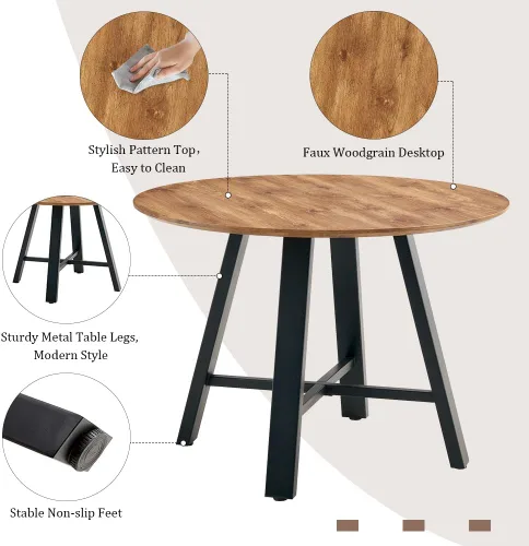 Miniatura 4 de Juego de 4 mesas de comedor redondas de 42 pulgadas para 4, sillas de mesa de cocina modernas, juego de 4 sillas tapizadas de madera con patas