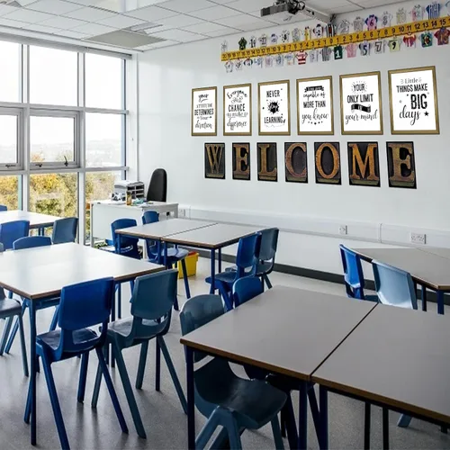 Miniatura 7 de Decoraciones para el aula, 13 pósteres de tablón de anuncios motivacionales industriales elegantes para decoración de aula, póster laminado de Blanco