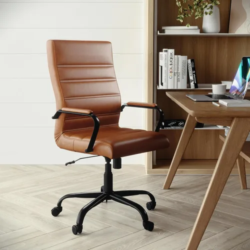 Miniatura 2 de Flash Furniture Whitney - Silla de escritorio giratoria de LeatherSoft con respaldo alto con asiento acolchado y reposabrazos, silla de oficina