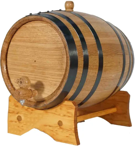 Barril de envejecimiento de 1 galón de roble (5 litros) con soporte, tapón y canilla - Mini barril de madera para whisky - Barriles de roble