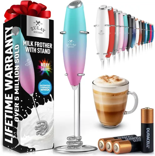 Miniatura 8 de Zulay Kitchen Espumador de leche de mano con pilas Duracell AA – Mezclador eléctrico ultrarrápido y creador de espuma, mezclador de bebidas fácil