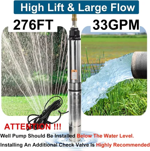 Miniatura 6 de Bomba sumergible de pozo profundo con cable de alimentación de 100 pies, bomba de agua sumergible de pozo profundo de 1 HP de 110 V para riego