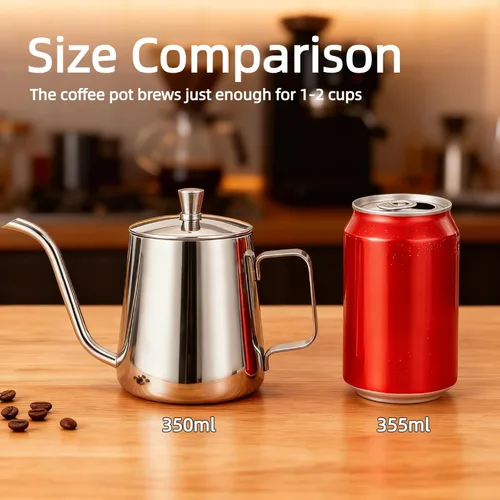 Miniatura 3 de GWHOLE Pequeño hervidor de café de cuello de cisne para verter 12 oz/11.8 fl oz de largo y estrecho goteo boquilla cafetera para estufa - plata