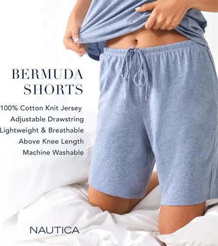 Miniatura 4 de Nautica Bermudas de dormir para mujer, ligeros, transpirables, de punto de algodón, ropa de dormir y ropa de descanso