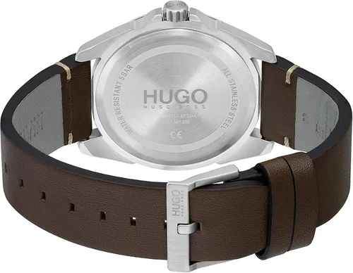Miniatura 3 de HUGO Reloj de cuarzo para hombre de acero inoxidable con correa de piel, marrón, 22 (modelo 1530226), Marrón, Reloj de cuarzo