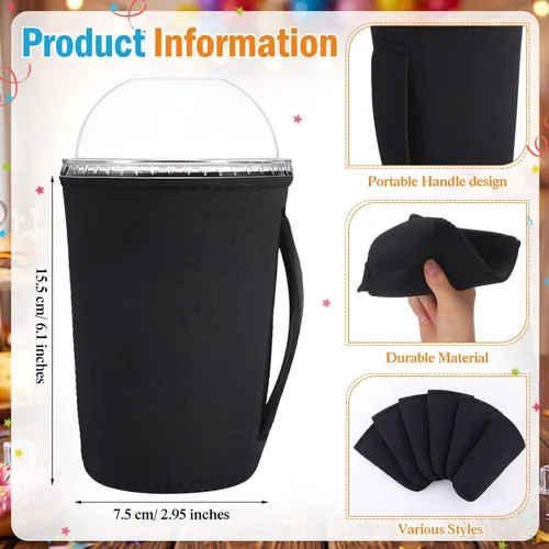 Miniatura 4 de Boao 12 fundas para vaso de neopreno reutilizables con asa, funda aislada para taza para café helado, bebida fría, anticondensación, sin sudor