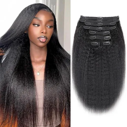 Miniatura 36 de Extensiones de cabello humano real con clip, 8 unidades, cabello humano Remy liso de seda suave natural, 4.23 oz, 20 pulgadas, negro natural #1B, 8
