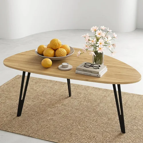 Miniatura 10 de Manora Mesa de Café Moderna y Simple de Madera con Patas de Metal Negro, Mesa de Té Ovalada para Sala de Estar u Oficina, Mesa Central Compacta
