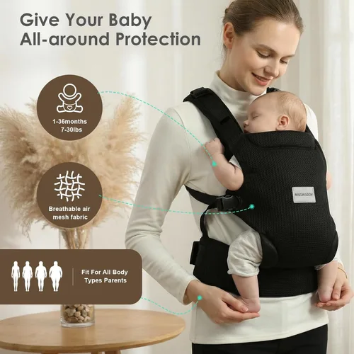 Miniatura 3 de MISSWISDOM Portabebés para bebé de recién nacido a niño pequeño, portabebés ajustable fácil para niños pequeños de 3 a 13.6 kg, portabebés Negro