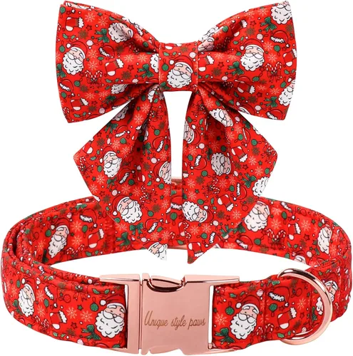 Miniatura 22 de Unique style paws Collar de perro de color verde sedoso, ajustable, duradero, con lazo para boda, collar de pajarita para cachorros y gatos pequeños