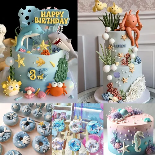 Miniatura 7 de Molde de silicona para pastel de temática marina, concha, coral, concha, tortuga, tiburón, forma de tiburón, para chocolate, caramelo, hielo, canle
