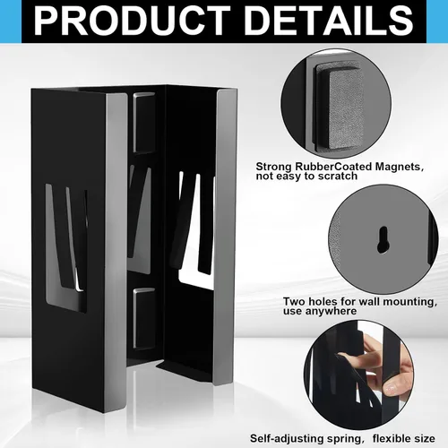 Miniatura 4 de Lounsweer 2 soportes magnéticos dispensadores de guantes de montaje en pared, cajas de guantes de calidad comercial, toallitas, papel para caja