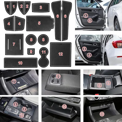 Miniatura 6 de Accesorios para Honda Civic 2022 2023 2024 2025 2026 11ª Generación Sedán Inserto de Portavasos Forro de Consola Central Alfombrillas de Ranuras