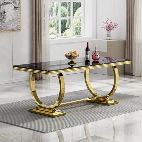 Miniatura 4 de 5 Piece Black Marble Dining Table Set for 4, Modern Faux Marble Kitchen Dining Room Tables with 4 Leather Chairs Set, 68.11" Luxury Rectangular