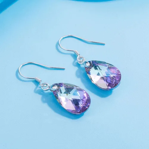 Miniatura 67 de Aretes colgantes de cristal austriaco con forma de lágrima para mujer, joyería hipoalergénica de plata de ley 925