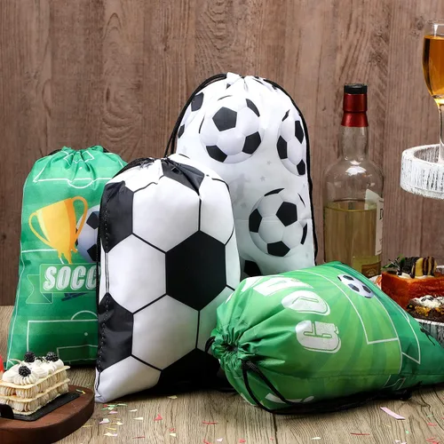 Miniatura 5 de Shappy 12 bolsas de fútbol para aperitivos, bolsas de regalo de fútbol, bolsas de regalo de fiesta deportiva, golosinas, mochila con cordón