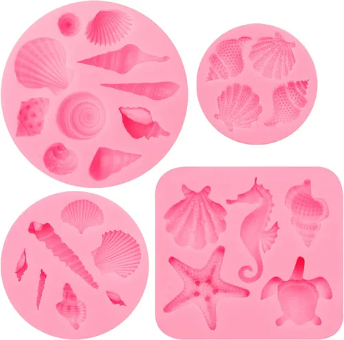 Miniatura 9 de Moldes para fondant de cuerno de concha, molde de conchas de chocolate con estrellas de mar marinas y tortugas para decoración de pasteles, arcilla