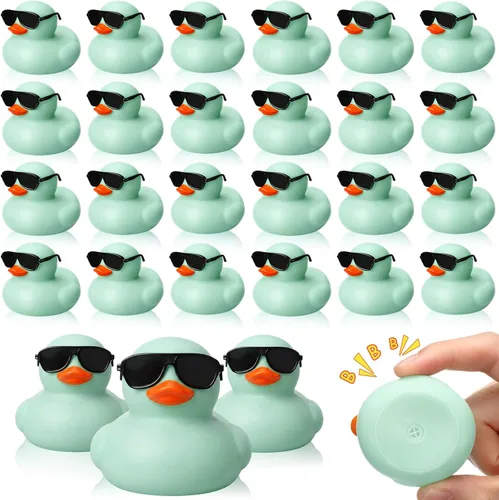 Miniatura 18 de Sosation 36 Paquetes de Patitos de Goma Mini con Juego de Gafas de Sol de 2.2 Pulgadas, Patitos de Goma Chistosos y Sonorosos para Baño, Flotadores
