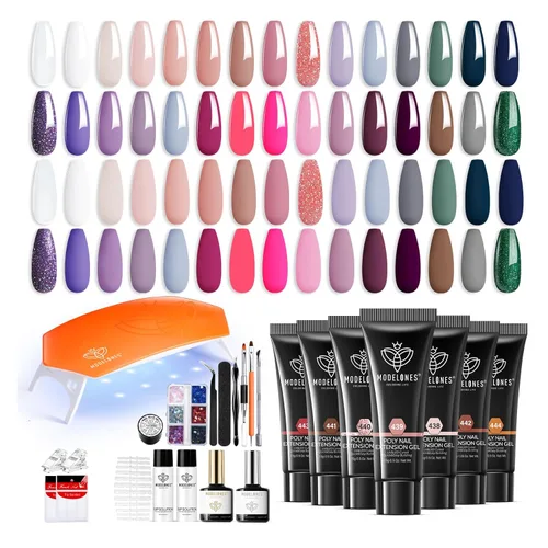 Miniatura 10 de Modelones Poly Gel Nail Kit 30 Colors with 8 W Nail Lamp Pink Yellow Golden Nude Nail Forms Slip Solution Builder Thickening Manicure Tools Polygel