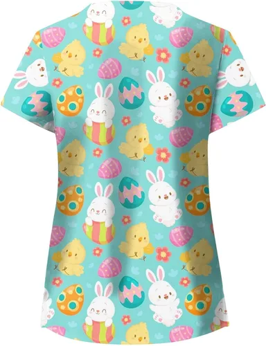 Miniatura 4 de Camisetas de uniforme de trabajo de Pascua para mujer, cuello en V, estampado divertido, camisetas básicas para mujer