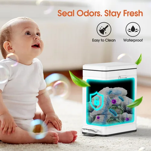 Miniatura 5 de Cubo de basura pequeño para baño con tapa de cierre suave, cubo de basura pequeño de acero inoxidable de 6 litros/1.6 galones con pedal escalonado